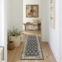 jinchan Vintage Runner Rug 2x5 Hallway Washable Floral Oriental Accent Distressed Indoor Non Slip Soft Lightweight Rug Retro Carpet for Kitchen Bathroom Bedroom Decor Black