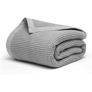 Salt Earth GOTS Certified 100% Organic Cotton Throw Blanket, 55" x 60" Waffle Blankets & Throws for Bed, Throw Blanket for Couch, Modern & Cozy Blanket, All Season,Comfy & Soft Blanket(Scottish Grey)