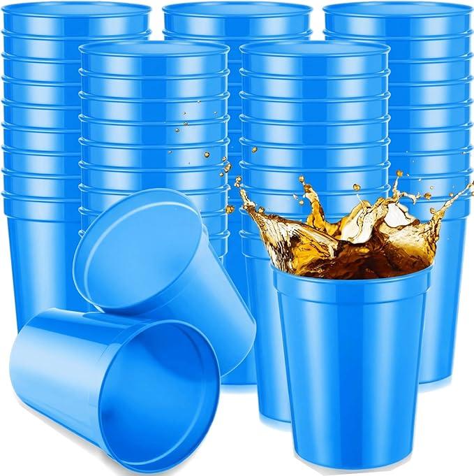 Yungyan 50 Pack 16oz Stadium Cups Reusable Plastic Cups Blank Drink Tumblers for Parties, Events, DIY Projects, 4.5 x 3.54 x 2.72 Inch (Blue)