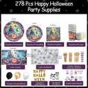 278 Pcs Happy Halloween Tableware Party Supplies Contain Forks Spoons Knives Paper Plates Balloons Tablecloth Ghost Banner Backdrop Bat stickers (Type 2)