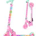 BELEEV Scooters for Kids with Light-Up Wheels & Stem & Deck, 2 Wheel Folding Scooter for Girls Boys, 4 Adjustable Height, Lightweight Kick Scooter with Kickstand for Children Ages 3-12 (Teal Pink)