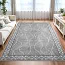 Washable Area Rug 8x10, Non-Slip Rugs for Living Room Bedroom, Low Pile Large Soft Alfombras, Modern Bordered Home Floor Rugs for Kids Playroom Office Dining Room Farmhouse, Light Grey