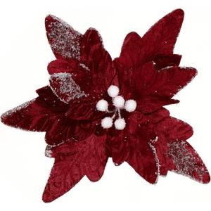 GL-Turelifes 11.8 Large Christmas Flowers 6 Pcs Artificial Poinsettia Flower Velvet Christmas Tree Flower Ornaments Fold Floral for Christmas Decorations New Year Party Wedding (Wine Red)