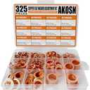 325 PCS, 10 Sizes, Premium Copper Metric Sealing Crush Washers Assortment Kit, Upgraded Flat Ring Oil Drain Plug Crush Washer Gasket Seal Assortment Set, Banjo Bolt Washer for Automotive, Motorcycles