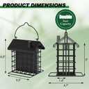 Gbekery All-Metal Double Suet Bird Feeder for Outdoors Hanging, Suet Cake Cage Holder with Weather-Resistant Roof & Perch for Outside Garden, Black