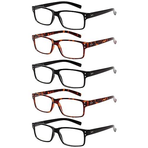 NORPERWIS Reading Glasses 5 Pairs Quality Readers Spring Hinge Glasses for Reading for Men and Women (3 Black 2 Tortoise, 2.50)