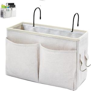 Bedside Caddy Organizer/Bedside Hanging Storage Bag Multi-Function Caddy for Bunk bed Hospital Beds Dorm Bed Rails, Holders Books Glasses Phones Magazine(White)