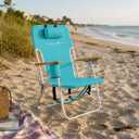 CARIBBEAN JOE Folding Beach Chair, 4 Position Portable Backpack Foldable Camping Chair with Headrest, Cup Holder, and Wooden Armrests, 350lbs Capacity