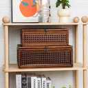 Handwoven Rattan Storage Boxes Set of 2, Decorative Wooden Wicker Chest with Lids and Latches, Vintage Boho Storage Trunks for Living Room, Bedroom, Home Decor