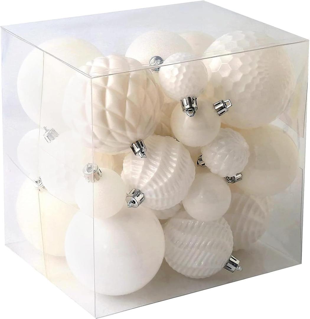 Christmas Balls Ornaments -36pcs Shatterproof Christmas Tree Decorations with Hanging Loop for Xmas Tree Wedding Holiday Party Home Decor,6 Styles in 3 Sizes(White)