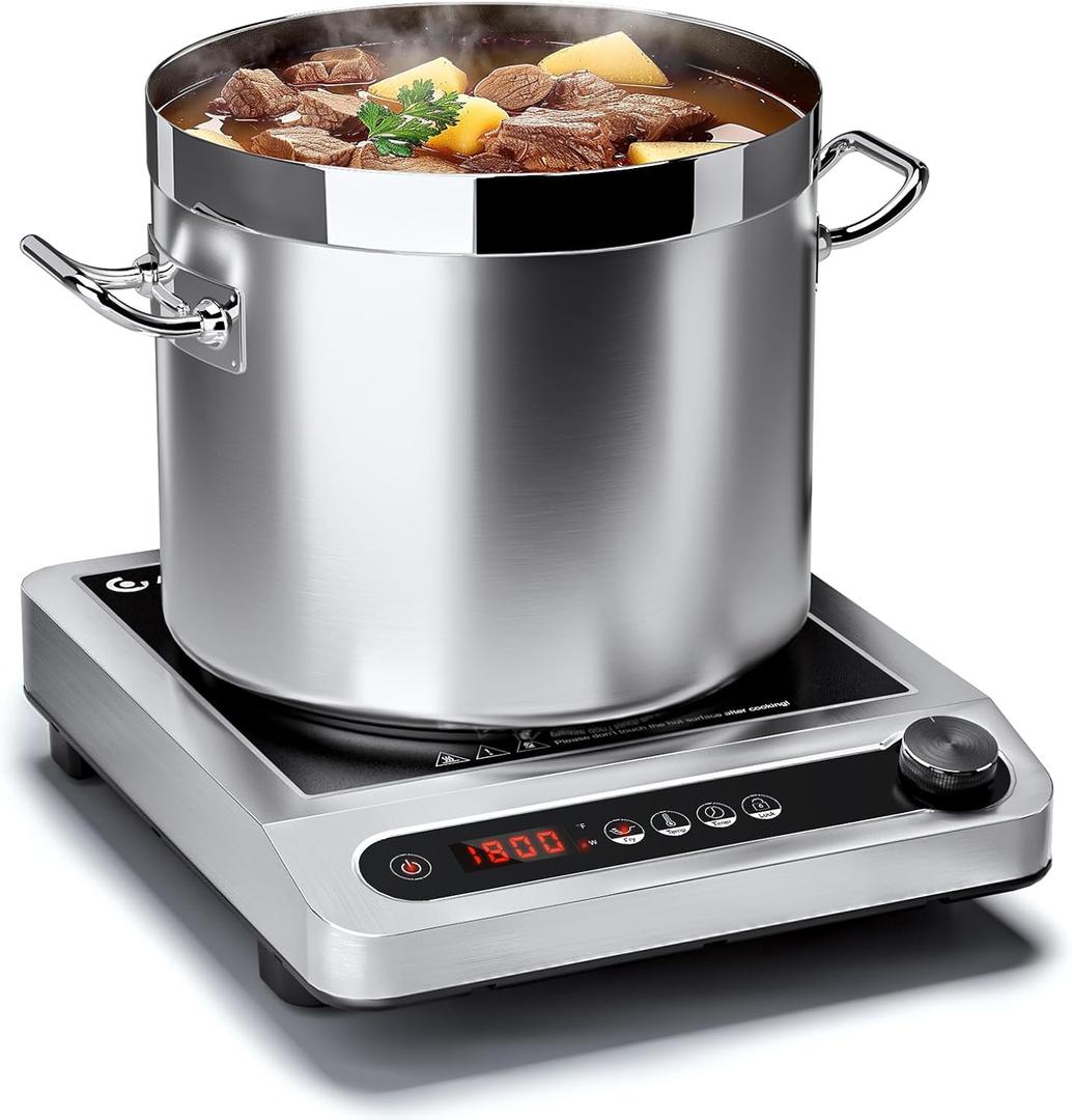 Induction Cooktop, 1800W Commercial Induction Burner, 7.3 Heating Coil Professional Countertop Stove Burner, Hot Plate 3 Hours Timer, 18 Levels Temperature & Power