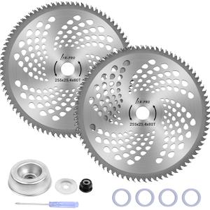 2-Set 10" x 80T Carbide Tip Brush Blades with The Universal Adapter Kit  for Cutter, Trimmer, Weed Eater | Made from Premium Stainless Steel to Last Long | Cuts Like Butter