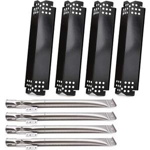 Criditpid Grill Replacement Parts for Nexgrill 4 Burner 720-0830H 720-0783E 720-0830A, 5 Burner 720-0888 720-0888N, Pack of 4 Grill Heat Plate Shields and Burners for Nexgrill Replacement Parts 4 Burner (Porcelain Steel)