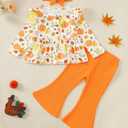 Toddler Baby Girl Clothes Fall/Winter Girls Outfits Ruffle Long Sleeve Tops Floral Flared Pants Girls' Clothing Sets (Orange)