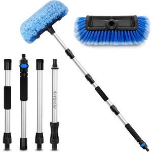 72" Car Wash Brush with Long Handle, Flow-Thru Soft Bristle Car Washing Brush with Extendable Handle and Hose Attachment and On/Off Switch for Car, RV, SUV, Truck, Boat, House SidingBlue (70")