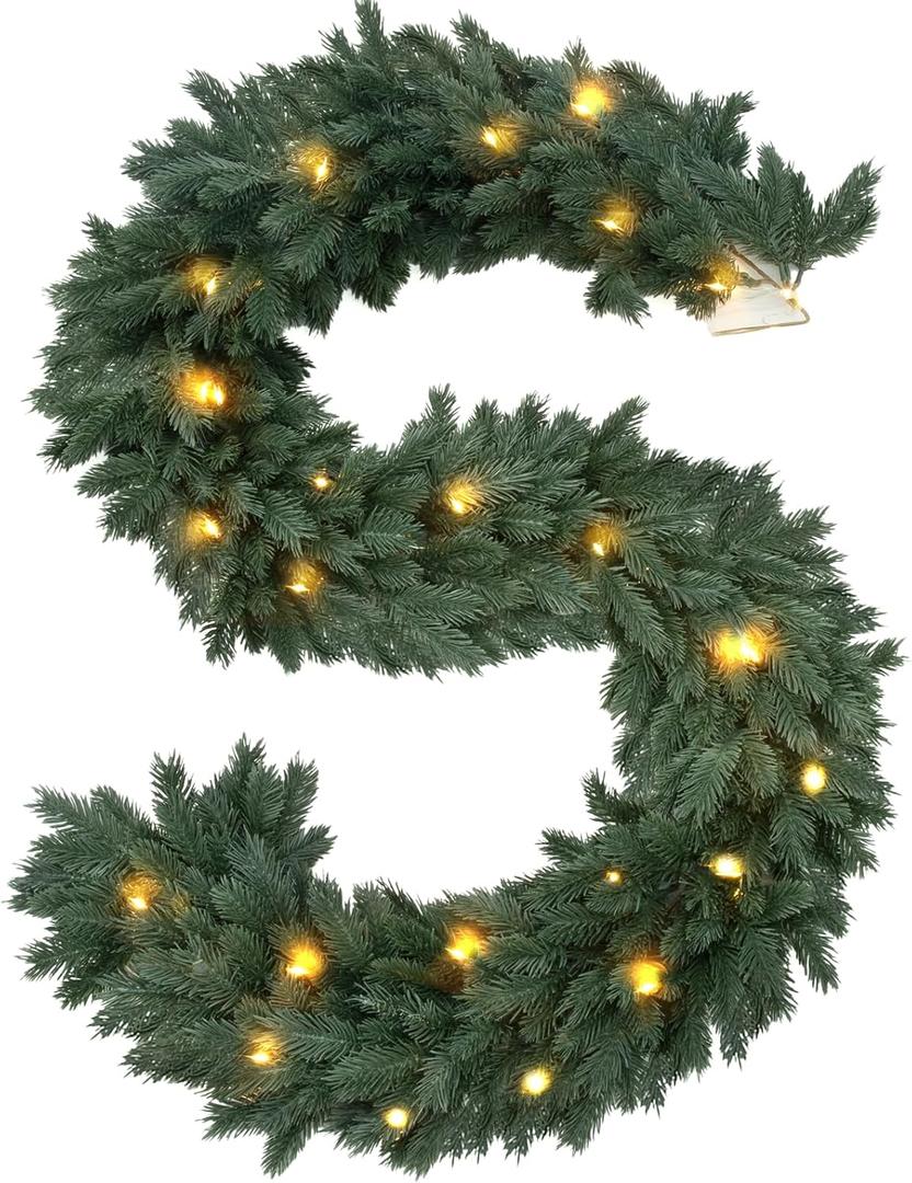 6.56 Ft Christmas Norfolk Pine Garland with 8 Lighting Mode Lights, Outdoor Indoor Artificial Christmas Greenery Garland for Table Fireplace Staircase Front Door Porch Wall Home Decoration