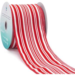 CT CRAFT LLC Red and White Stripe Wired Ribbon  2.5" Wide x 10 Yards Long Decorative Fabric Ribbon for Crafts, Gift Wrapping, and Holiday Dcor