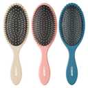 Conair Detangling Hair Brush Set, 3-Pack Detangler Brushes for Wet or Dry Hair, Gentle Detangler for All Hair Types, Bristle Hair Brushes for Women, Beige, Navy, and Coral