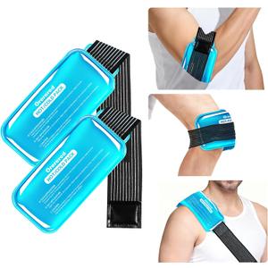 Ice Packs for Injuries Reusable, 2 Packs Hot & Cold Gel Ice Packs with Adjustable Strap, Alleviate Joint and Muscle Pain, Flexible Therapy on Shoulder, Knee, Arms, Legs Medium 10"x5" (Blue)