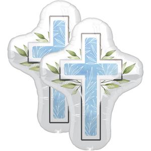 Set of 2 Blue Cross 28" Religious Foil Party Balloons