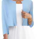 Women's 3/4 Sleeve Open Front Knit Cropped Bolero Shrug Cardigan Sweater for Women, M, Blue