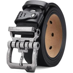 BISON DENIM Men's Belts Leather Dress Genuine Leather Classic Heavy Duty Buckle Belt Casual for Jeans (42-44)