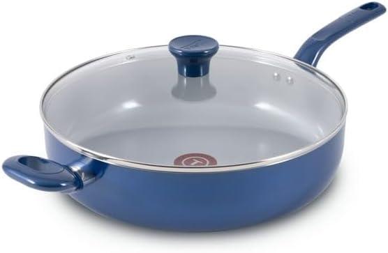 Easy Care Ceramic Non-Stick, 5 Quart Jumbo Cooker With Lid, Blue, Thermo-Spot Technology, Effortless Cooking And Easy Cleanup, Ceramic Nonstick Interior