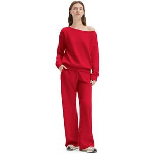 SUUKSESS Women 2 Piece Lounge Matching Set Off Shoulder Sweatshirt Wide Leg Sweatpant (Small, Red)