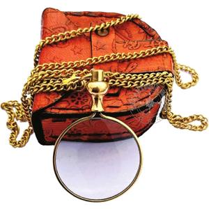 Brass Magnifying Glass, Optical Magnifier Lens with Necklace Chain Monocle for Library Reading Fine Print Zooming Increase Vision