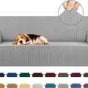 KEKUOU Stretch Sofa Cover Slipcover Couch Covers for 3 Cushion Couch Sofa pet Friendly (78"-94") Furniture Protector Sofa with Elastic Bottom for Kids,Dog, Jacquard Small Checked(Large,Silver)