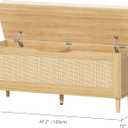 Keehusux 47.2" Rattan Storage Chest with Padded Seat Cushion, Natural Oak | Extra Large Storage Bench with 2 Safety Hinges, Storage Trunk with Solid Wood Legs & Rounded Corners for Entryway, Bedroom