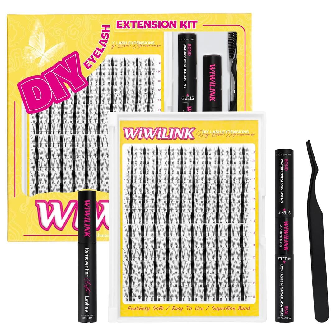 Lash Clusters Wanna Be Kit Fairy Eyelash Clusters 8-18mm Manga DIY Lash Extension Kit Waterproof Anime Lashes Clusters Invisible Band 0.3mm Individual D Curl Cluster Eyelash Extensions Kit