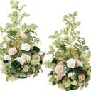 Ling's moment 41" Tall Free Standing Artificial Flowers Arrangements 2 pcs Wedding Arch Altar Stage Decorations Emerald & Tawny Beige Ceremony Reception Rose Fake Floral Party Centerpieces Decor