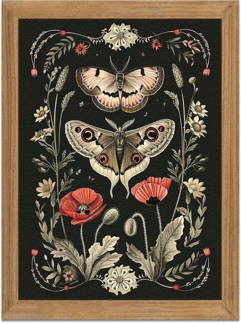 AKWISH Vintage Framed Wall Art - 3D Textured Classical Style Moth Pictures Wall Decor - Hand Drawn Flowers Nature Art Painting for Living Room Bedroom Home Decor 16x24in (24L" x 16W", Colorful butterfly)