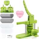MK.Bear Heart Button Maker Machine Replaceable Badge-Model, DIY Button Pin Maker Kit, Badge Press Machine with 100PCS Heart Badge Making Supplies & Circle Cutter (Green Heart shape (100 Sets))