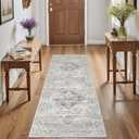 2x6 Washable Runner Rug - Soft Hallway Runner Rugs with Non Slip Backing, Vintage Farmhouse Entryway Mat for Living Room Kitchen Laundry Bedroom Ivory/Gray
