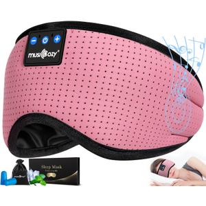 MUSICOZY Bluetooth 5.4 Sleep Headphones Eye Mask, Breathable Sleeping Headband Headphones with Wireless Earbuds Earphones for Side Sleepers Mom Women Cool Tech Unique Gifts Gadget (Rose Pink)