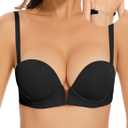 YBCG Women's Backless Bra with Clear Back Straps Plunge Convertible Push Up Padded Add A Cup Low Cut Underwire Bras for Women (Black), 36DD
