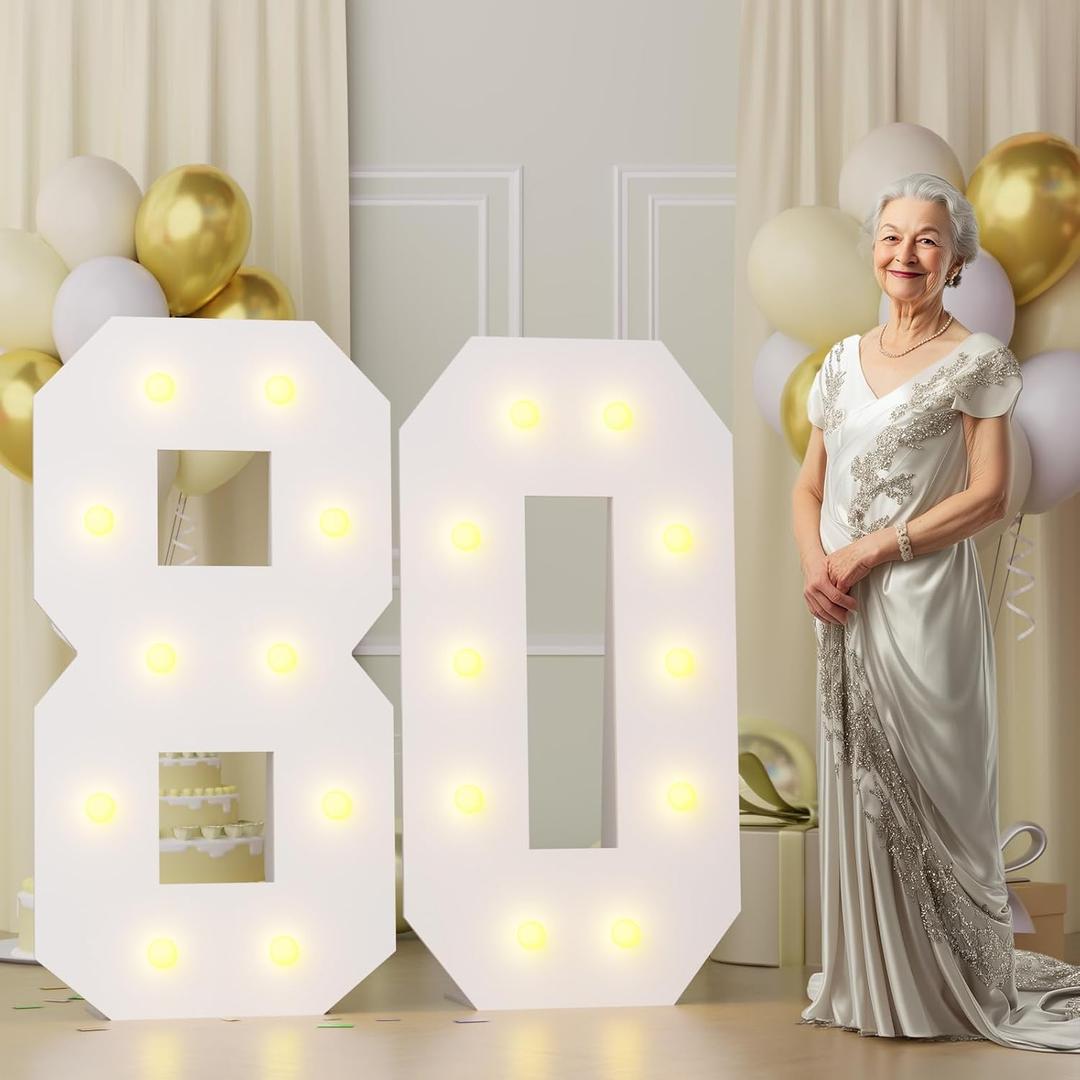 4FT 80 Marquee Numbers, Big 80 Light Up Numbers for 80th Birthday Decorations Warm Light Marquee Numbers 4 Feet Tall for Anniversary Party Decor