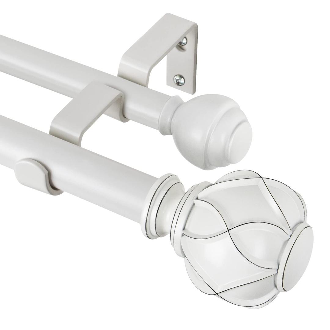 KAMANINA Double Curtain Rods for Windows 72 to 144 Inch, Adjustable, White