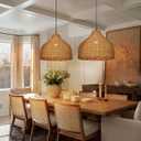 Arturesthome 1 Light Rattan Pendant Light,15.7" Wicker Chandelier Woven Rustic Pendant Lighing Rattan Chandelier for Dining Room Kitchen Island Entryway