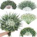 120 Pcs 4 Kinds Mixed Eucalyptus Greenery Stems, Baby Breath Flowers Artificial Bulk and Greenery Stems for DIY Bouquets Wedding Home Floral Decor