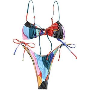 ZAFUL Womens High Cut Thong Bikini Set Swimsuits Cami String Sexy Bathing Suit XL