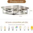 Farmhouse 2-Light Semi Flush Mount Ceiling Light Fixture, Modern Metal Cage Brushed Nickel Square Close to Ceiling Lamp, E26 Base Chandelier Ceiling Mount, Pendant Lighting for Hallway
