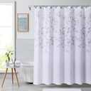 Central Park Gray Tan Leaf Shower Curtain Water Resistant Decorative Sweeping Floral Print Canvas Bathroom Spa Hotel Shower Curtain with Buttonholes (White, 70"x72")