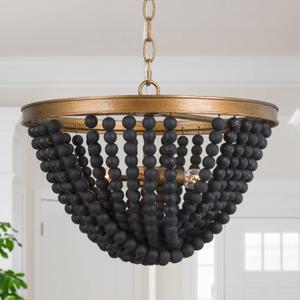 Beaded Chandelier, 3-Light Boho Light Fixture for Dining Room, Foyer, Rustic Bohemian Pendant Lighting, 15.5" Dia