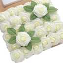 DerBlue 60pcs Artificial Roses Flowers Real Looking Fake Roses Artificial Foam Roses Decoration DIY for Wedding,Arrangements Party Home Decorations