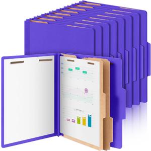 Skyygemm 12 Pcs Classification Folders Letter Size Bulk - 2 Dividers Pressboard File Folder with 3. 5 Inch Expansion, 2 Prongs Fastener, Heavy Duty Office File Organizer for Teacher Medical (Purple)