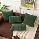 Kevin Textile Pack of 2 Corduroy Soft Soild Spring Decorative Square Throw Pillow Covers Set Cushion Cases Pillowcases for Sofa Bedroom Car 20 x 20 Inch 50 x 50 Cm Moss Green