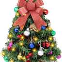 Joiedomi 24"/2FT Christmas Tree Prelit Tabletop Decoration with Tree Skirt, Bow and Kits, 50-Count Lights pre-Lighted Artificial Mini Christmas Tree Decoration for Indoor Xmas Tabletop Decor